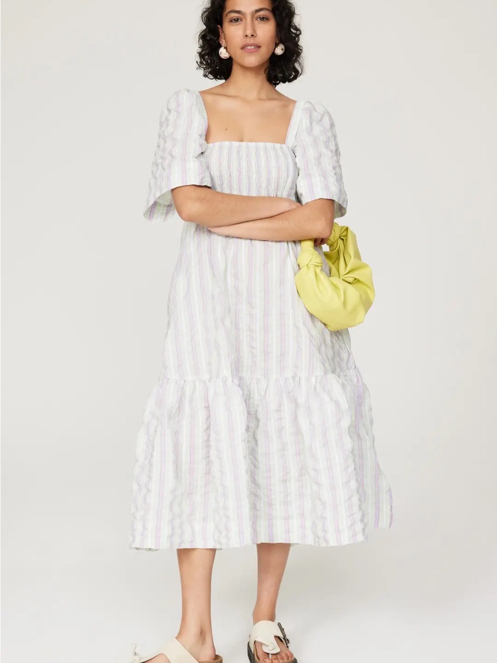 Ganni Pastel Striped Dress in Mint & Lavender